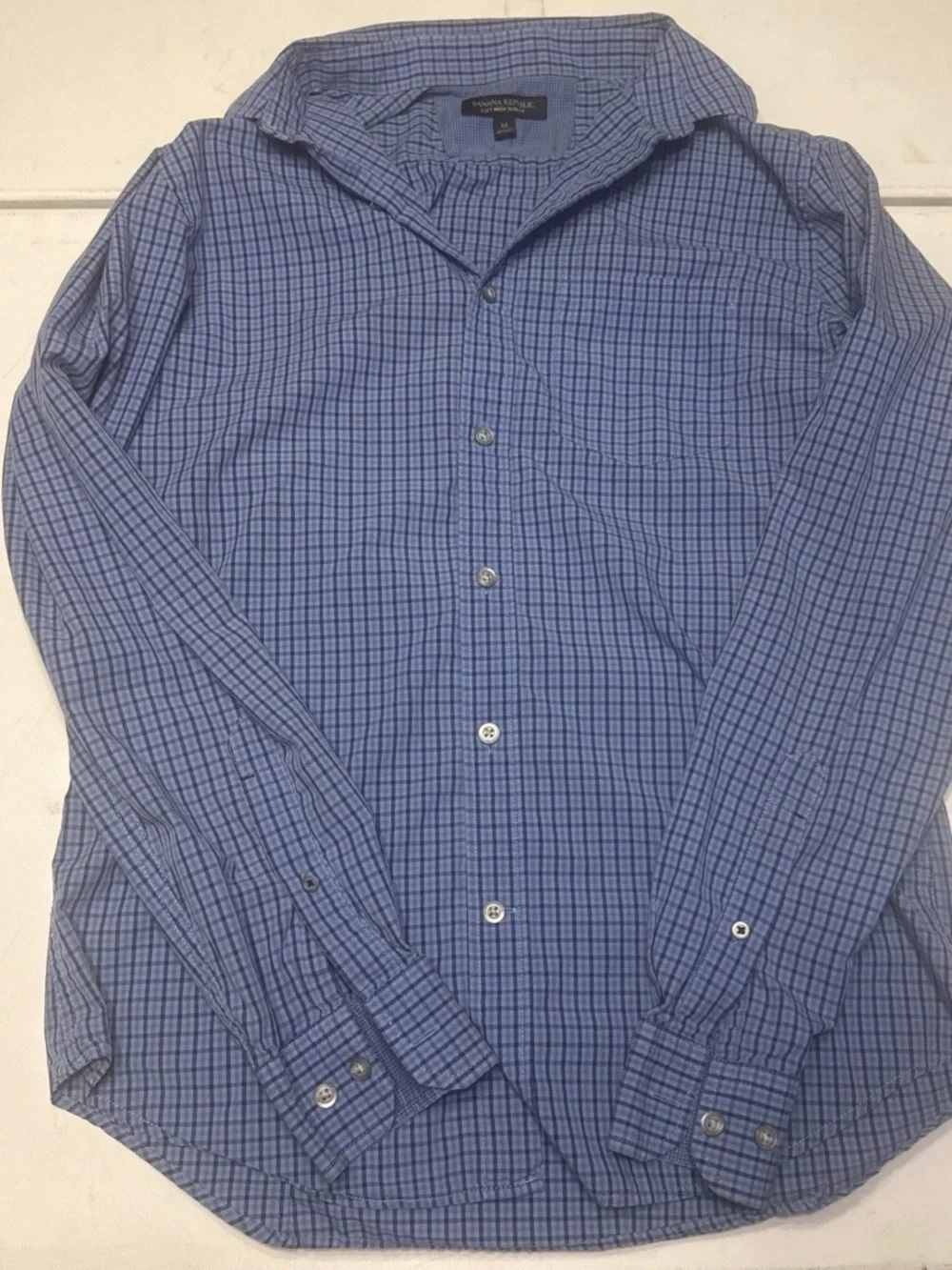 Banana Republic Blue Plaid Long-Sleeve Dress Shirt